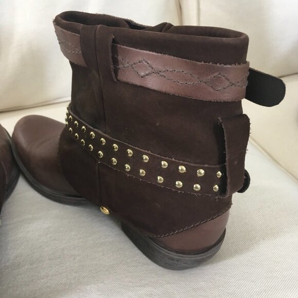 Brown Gold Studded Leather Ankle Boots - Picture 6 of 9